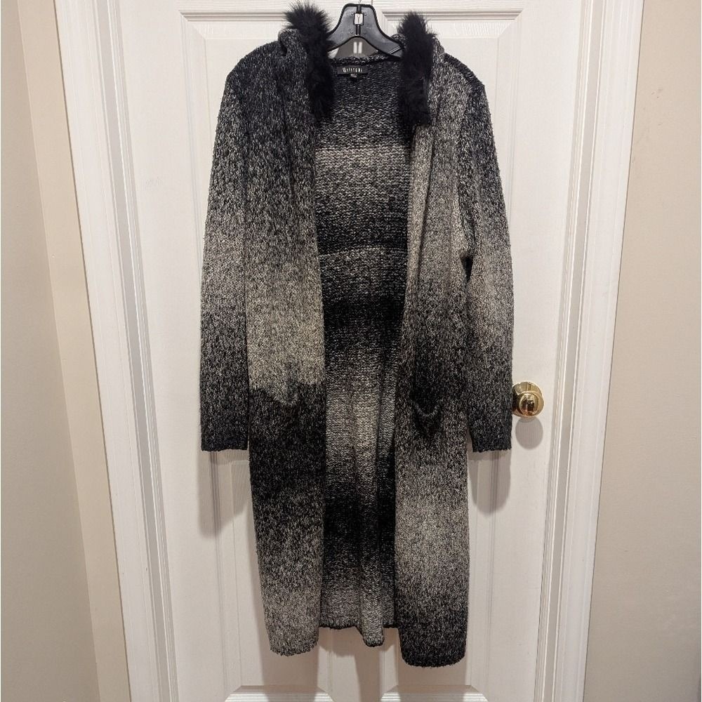 Whimsigoth Y2K Goth Long Duster Cardigan‎ Faux Fur Ombre Knit M/L ii Sisters
